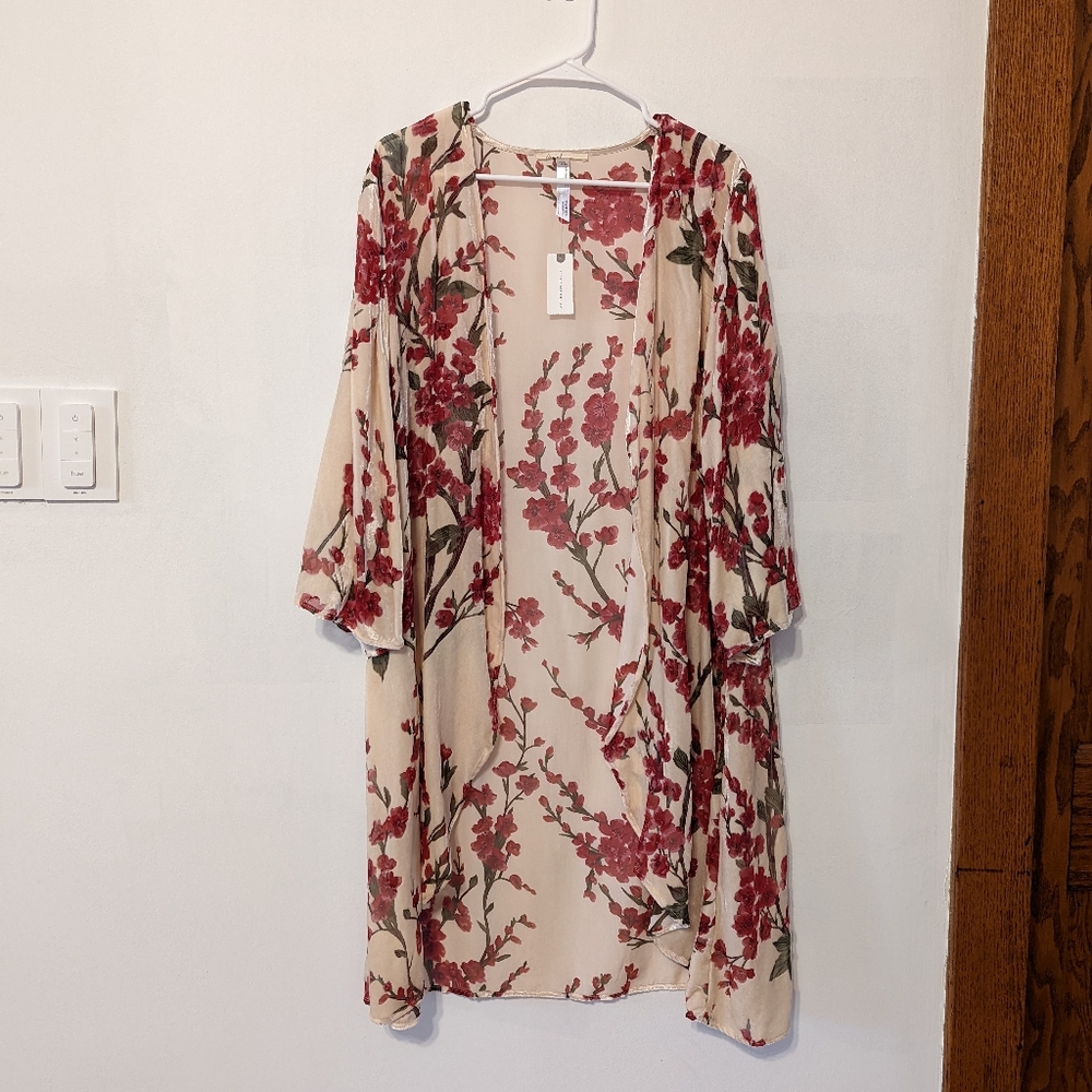 Anthropologie Floreat Velvet Cherry Blossom Kimono
